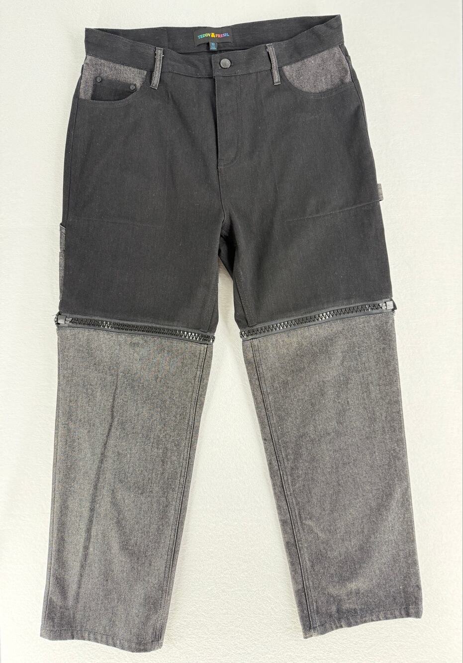 Teddy Fresh 32 Black Gray Zip Off Convertible Carpenter Jeans Y2K